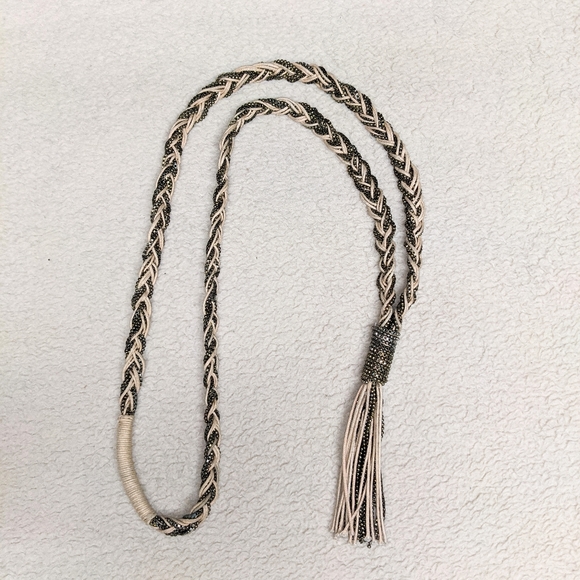 LOFT Braided long necklace sparkle Holidays box chain links cording tassel - Picture 2 of 7